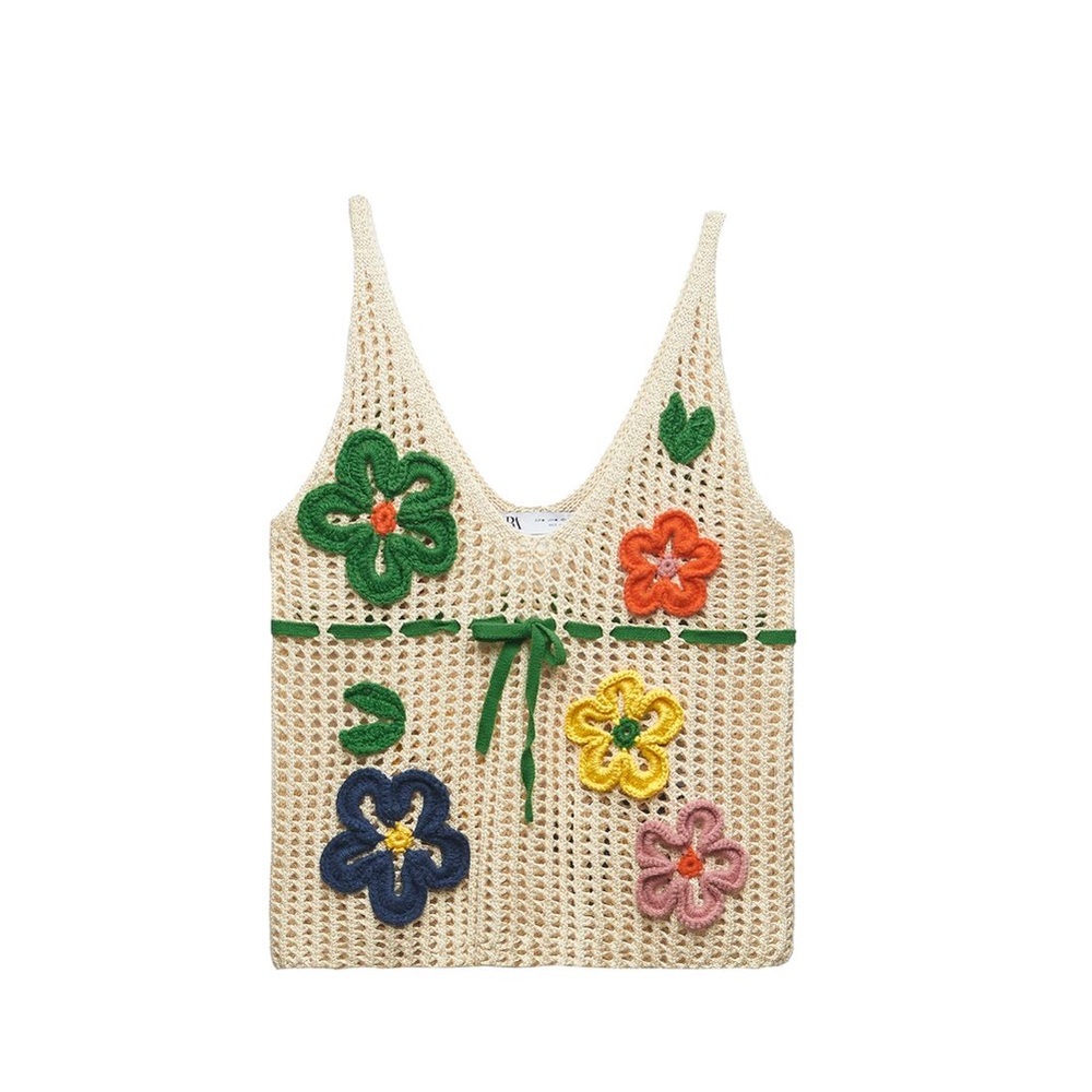 Zara floral crochet knit top